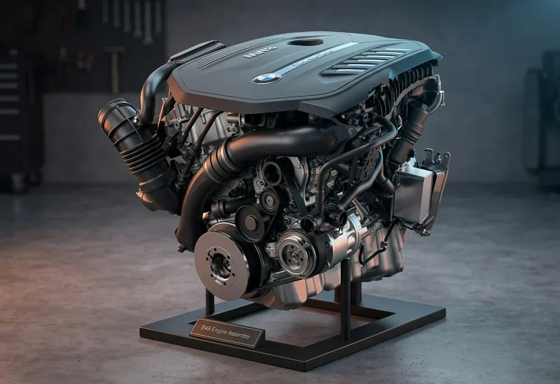 BMW B48 engine on an engine stand