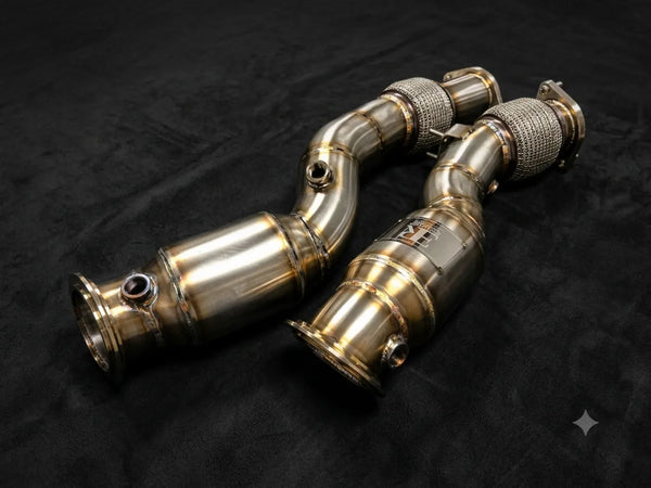 Evolution Racewerks Sports Series high-flow catted downpipes for BMW S58 — G80 M3 / G82 M4 / G87 M2