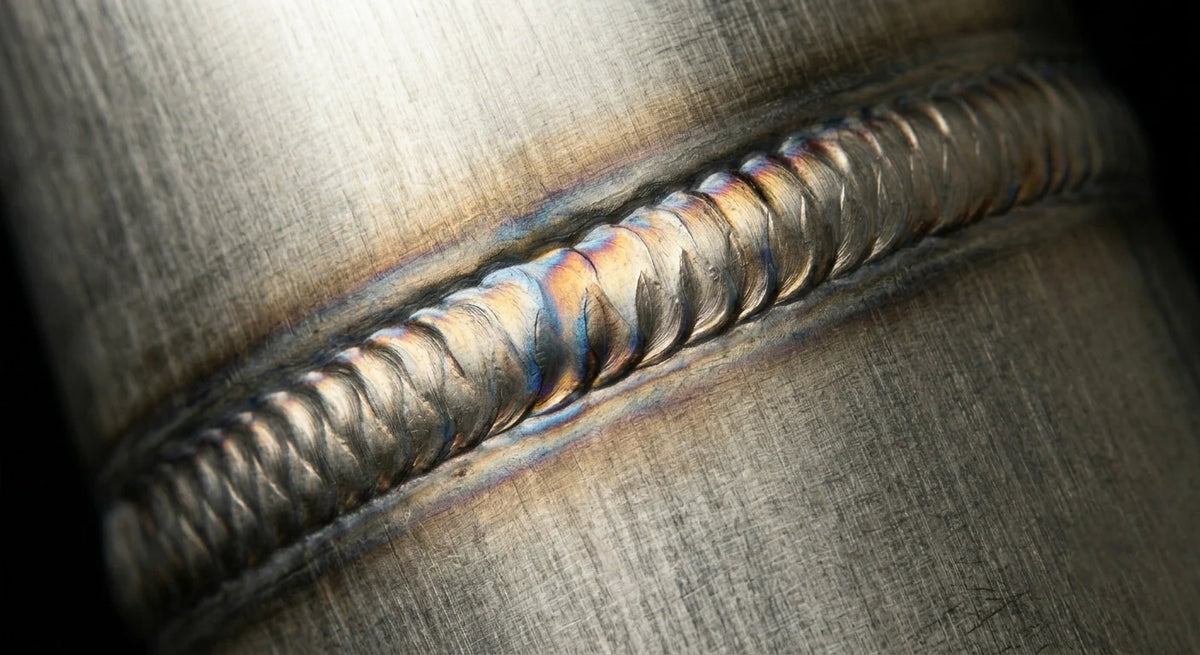 Close-up of titanium TIG welds on a Stage 2 charge pipe — the hardware precision at the core of the Stage 2 calibration